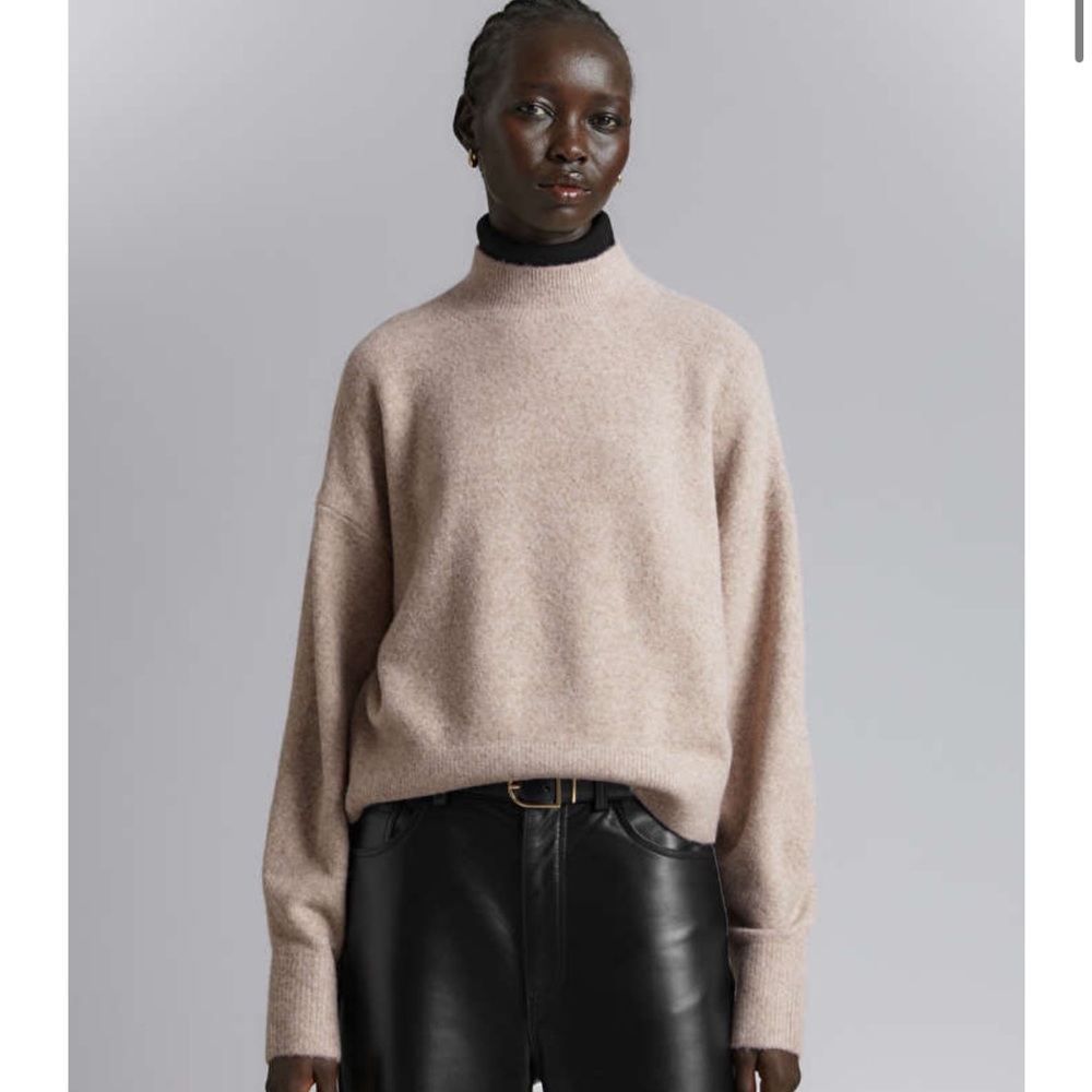 & Other Stories Mock neck Beige Oatmeal Wool Sweater